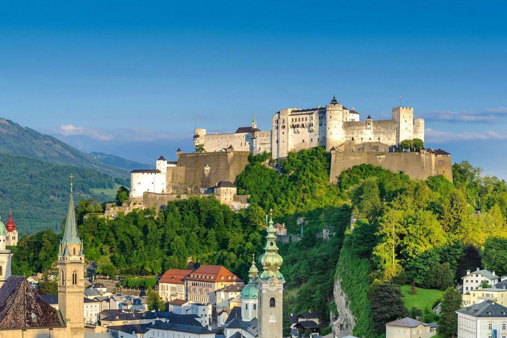Historic Old Town of Salzburg with Baroque buildings.