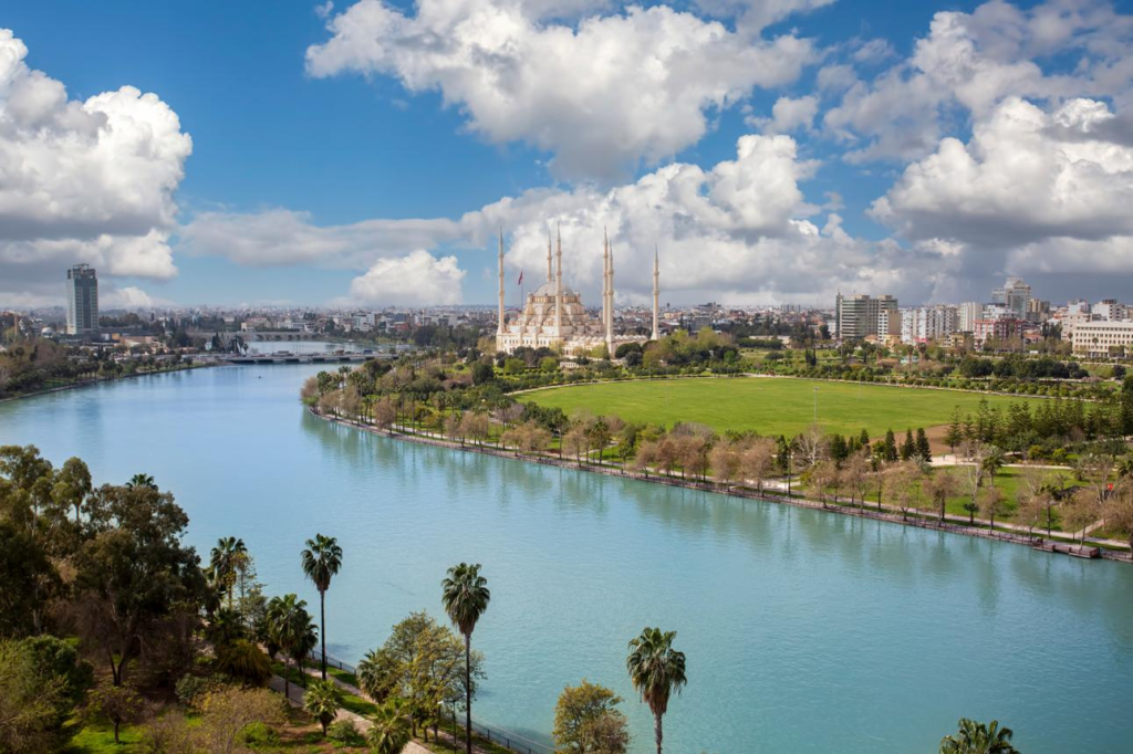 Flowing Seyhan River through Adana city
