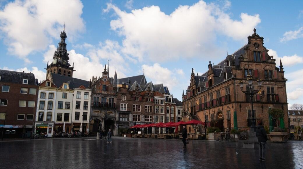 Streets and historic architecture in Nijmegen, Netherlands.