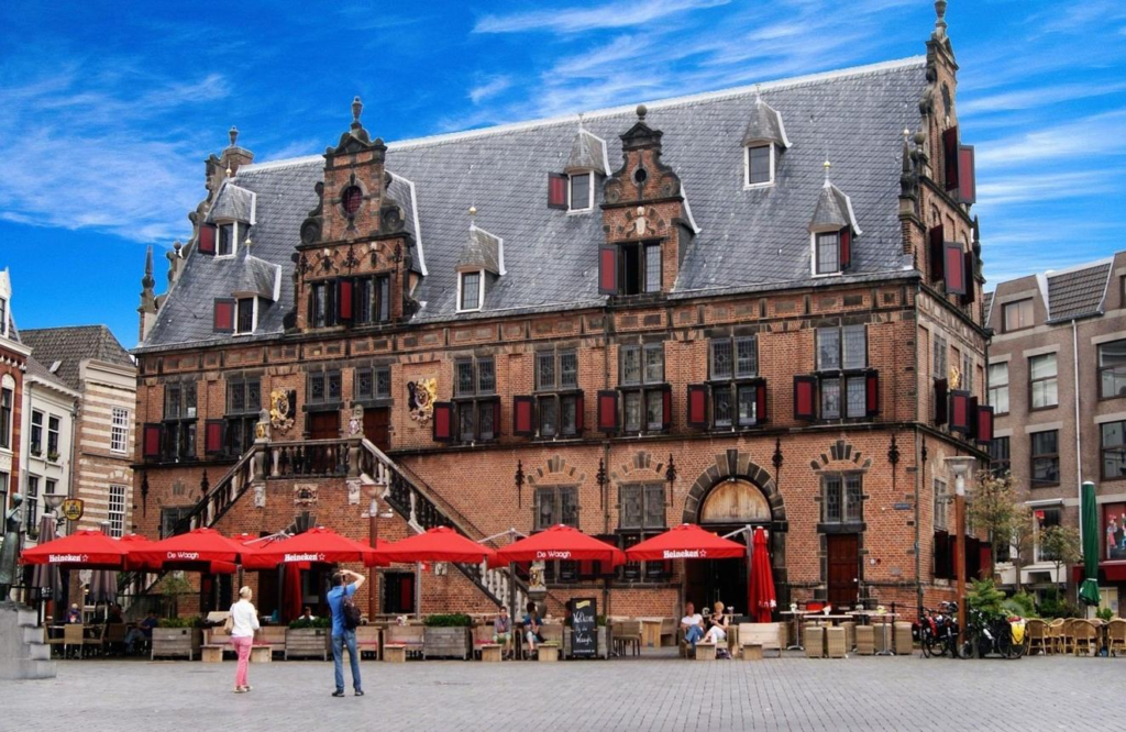 Architectural landmarks and historic buildings in Nijmegen, Netherlands.