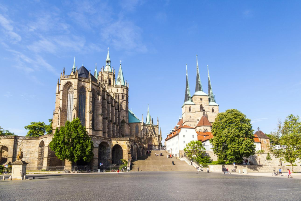 Erfurt Cathedral and historic buildings in Erfurt Germany.