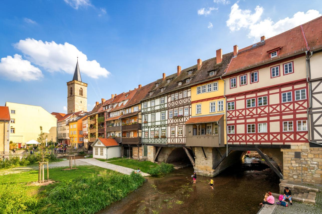 Krämerbrücke historic bridge in Erfurt Germany.