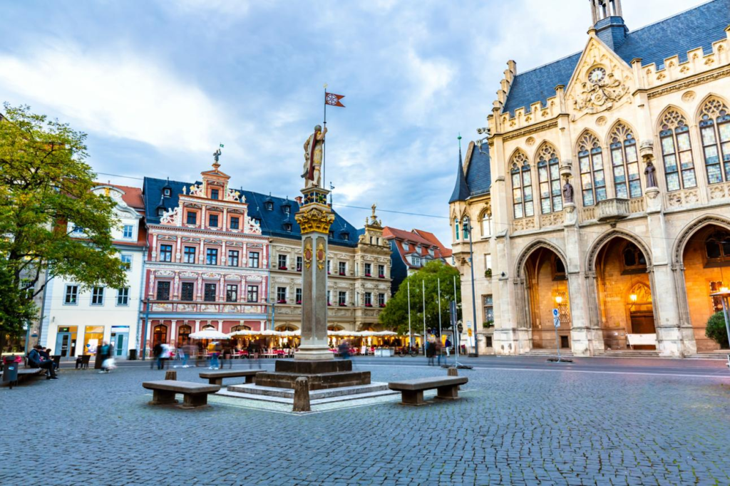 Historic streets and architecture in Erfurt Germany.