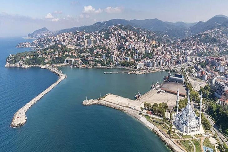 City and coastline view of Zonguldak Turkey.