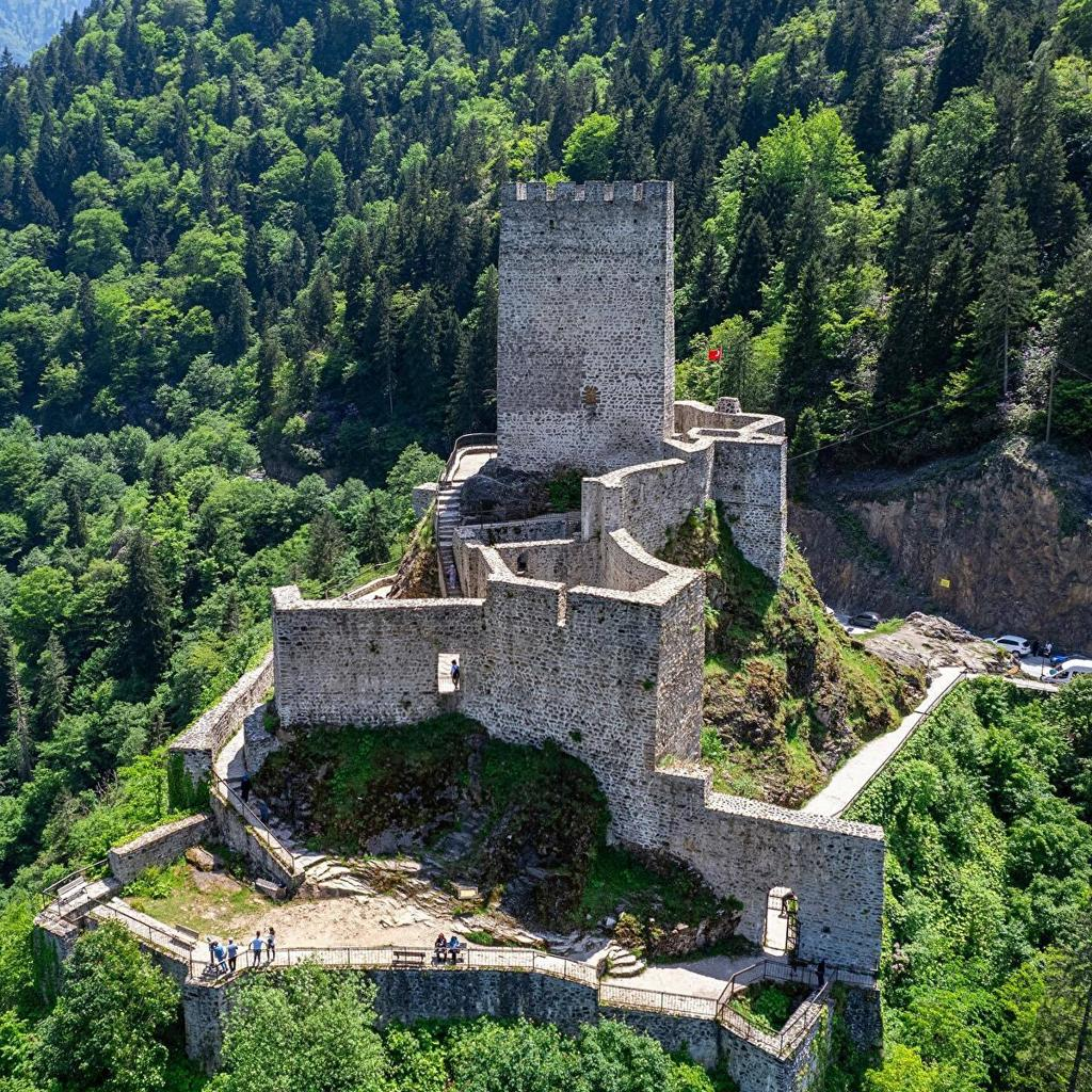 Zilkale castle surrounded by forests in Rize Turkey.