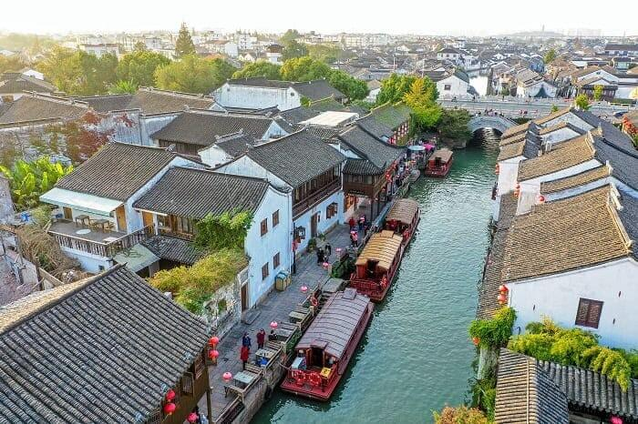 Traditional waterways and canals in Suzhou China.