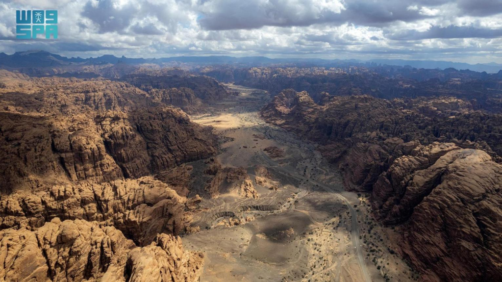 Desert and mountain scenery in Tabuk Region Saudi Arabia.