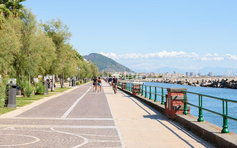 Waterfront promenade along the coast in Salerno Italy.