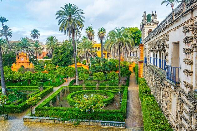 Gardens of the Royal Alcázar in Seville Spain.