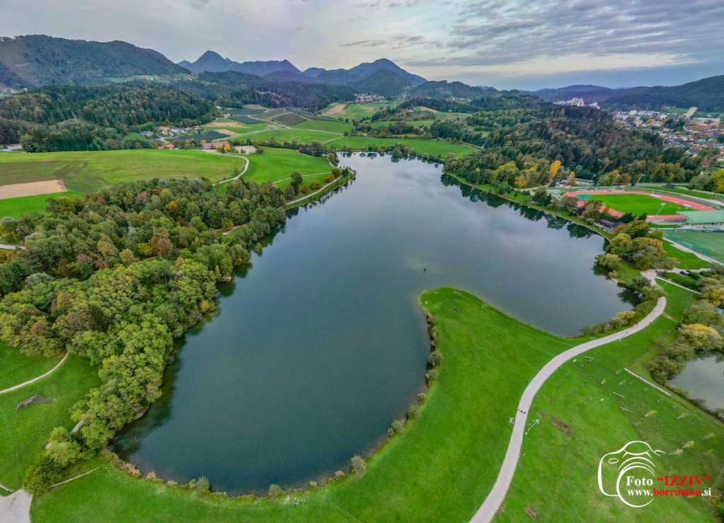 Lake Velenje in Slovenia surrounded by nature.