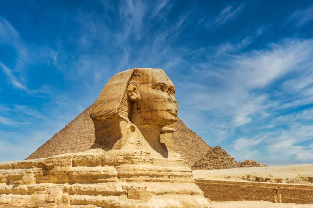 Great Sphinx monument near the Giza Pyramids Egypt.