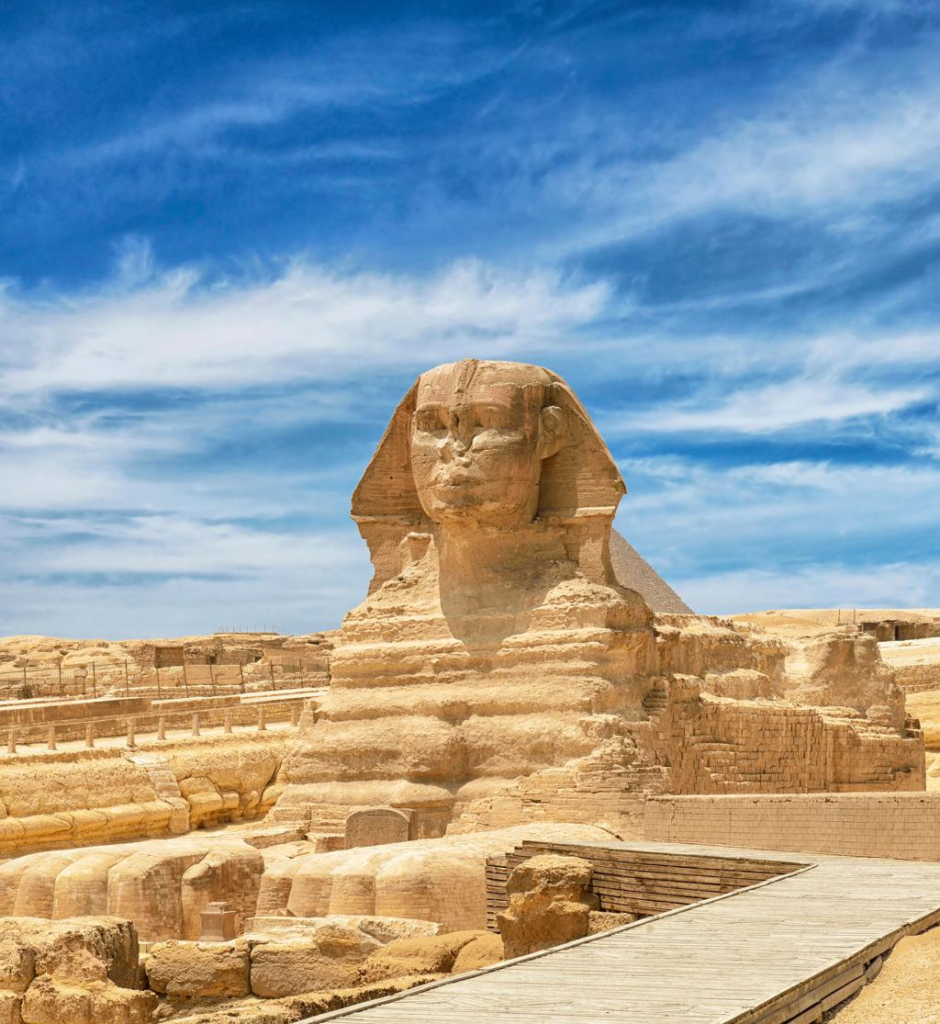 Great Sphinx monument near the Giza pyramids in Egypt.