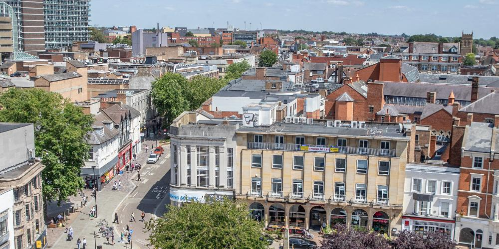 Northampton UK town centre skyline