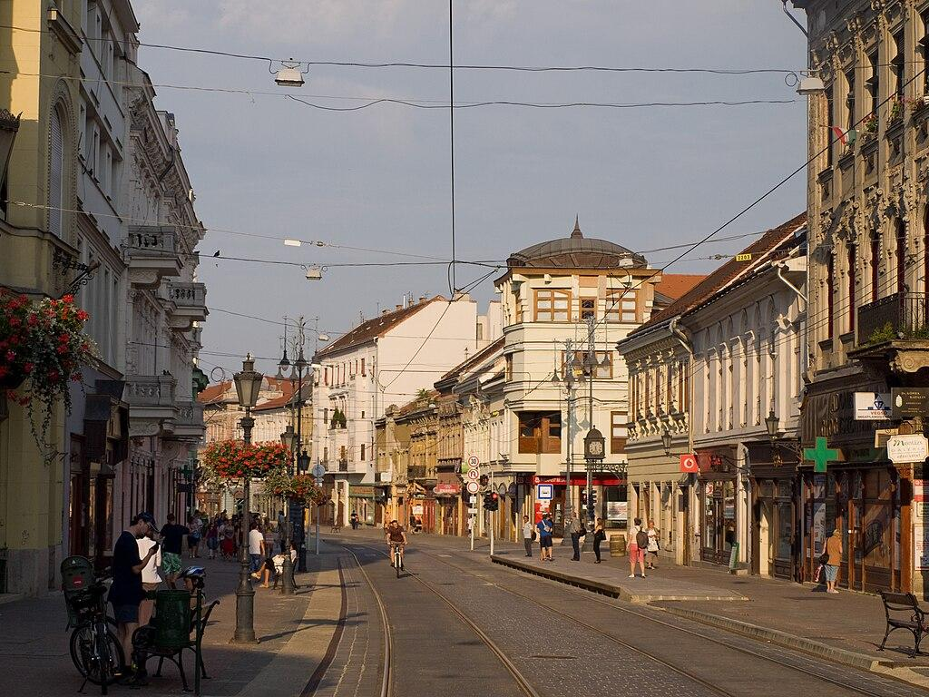 Historic streets downtown Miskolc Hungary