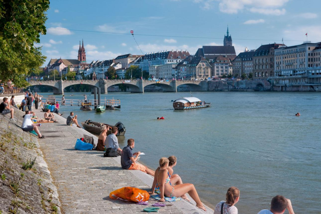 River Rhine waterfront Basel Switzerland