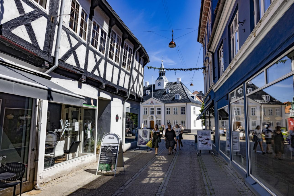 Historic streets buildings Randers Denmark