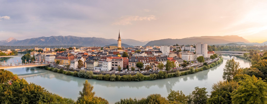 Villach Austria skyline Drau River mountains