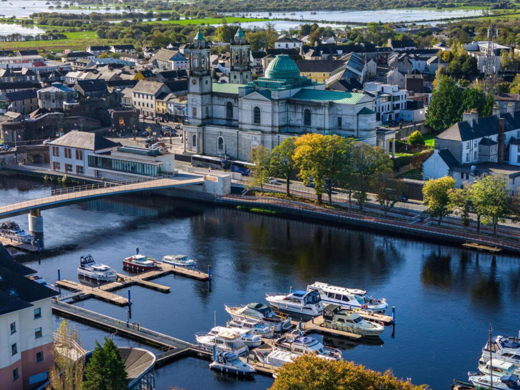 View of Athlone town beside the River Shannon in County Westmeath, Ireland.