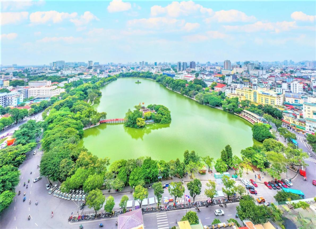 View of Hoan Kiem Lake in central Hanoi