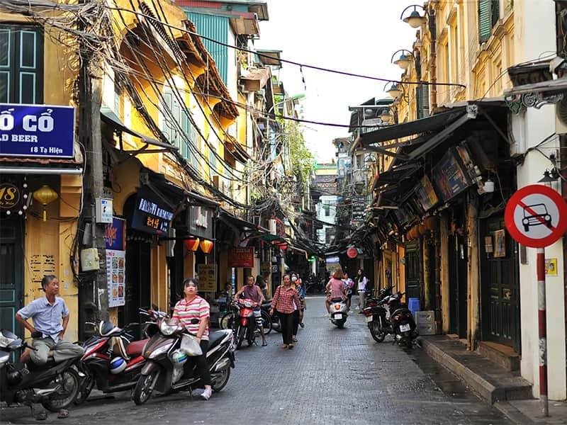 Busy street scene in Hanoi’s Old Quarter