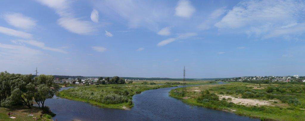 The Berezina River flowing through Barysaw, Belarus.