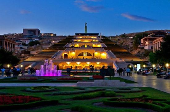 The Cascade Complex with steps, fountains, and sculptures in Yerevan, Armenia.