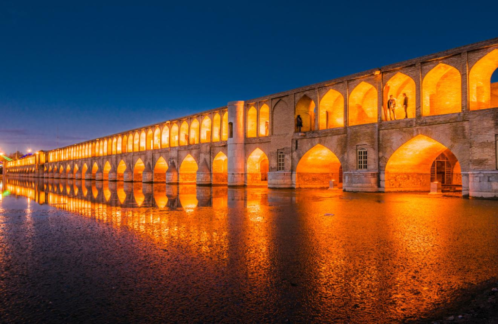 The historic Si-o-se-pol Bridge over Zayandeh River in Isfahan.