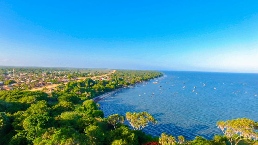 Tanga Bay in Tanzania, showing the coastline, boats, and coastal scenery.