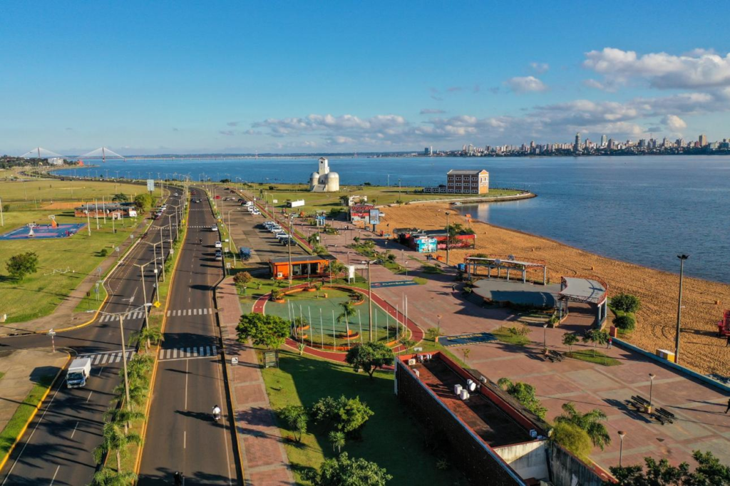 Costanera waterfront promenade along the Paraná River in Encarnación, Paraguay.