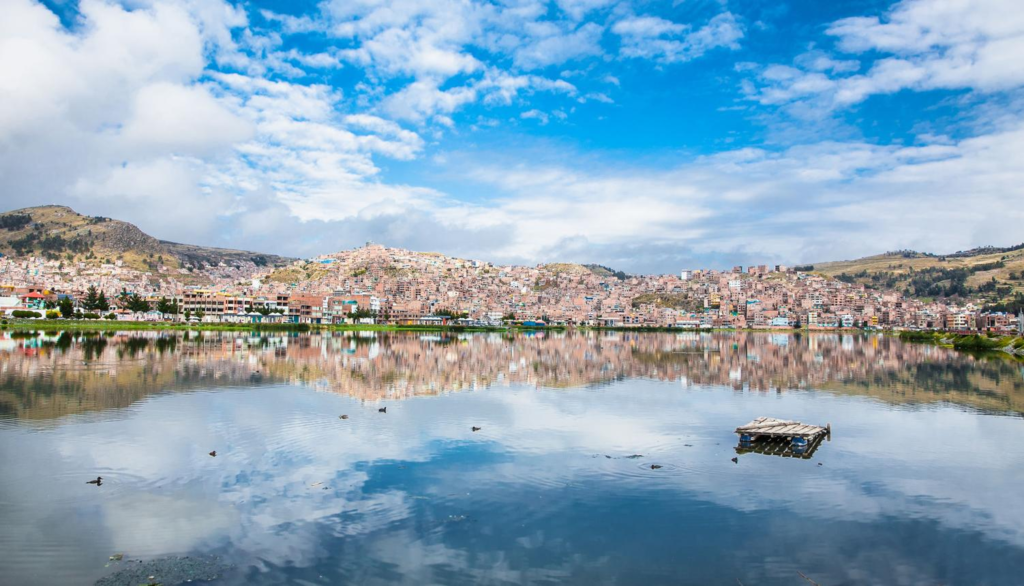 Scenic view of Lake Titicaca from Puno, Peru.