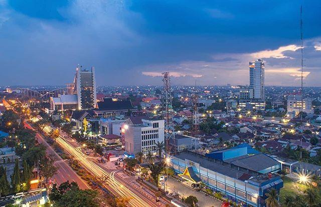 Urban skyline and streets of Pekanbaru, Riau, Indonesia.