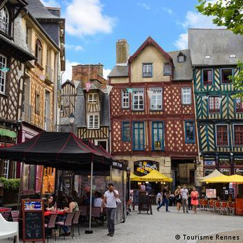 Historic streets and architecture in Rennes, Brittany, France.
