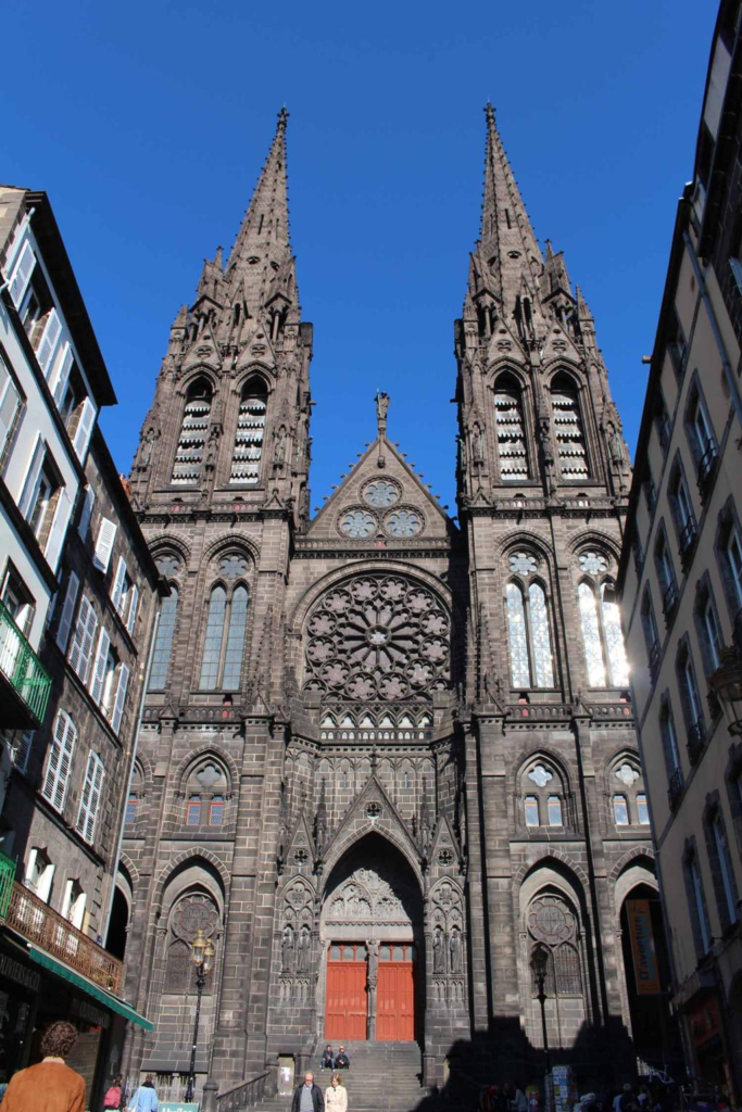 Black volcanic stone cathedral in Clermont-Ferrand, France.