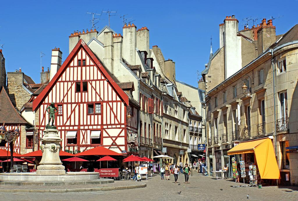 Medieval streets and architecture in Dijon, France.