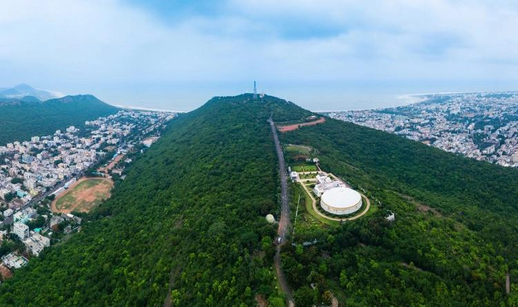 Kailasagiri Hill viewpoint overlooking Visakhapatnam, India.