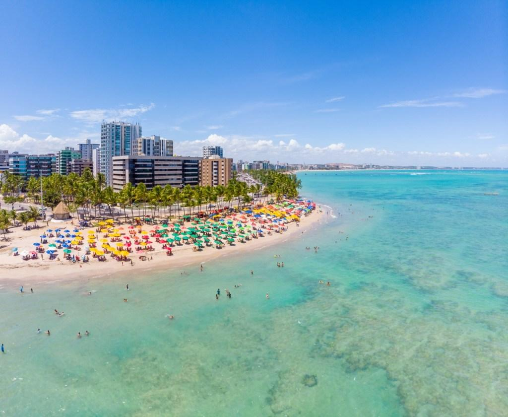 Palm trees and shoreline at Ponta Verde Beach in Maceió.