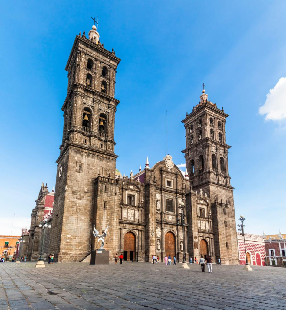 Puebla Cathedral in the historic centre of Puebla, Mexico.