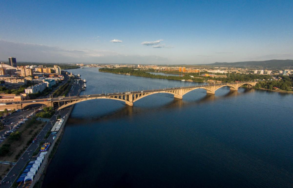 Yenisei River flowing through Krasnoyarsk, Russia.