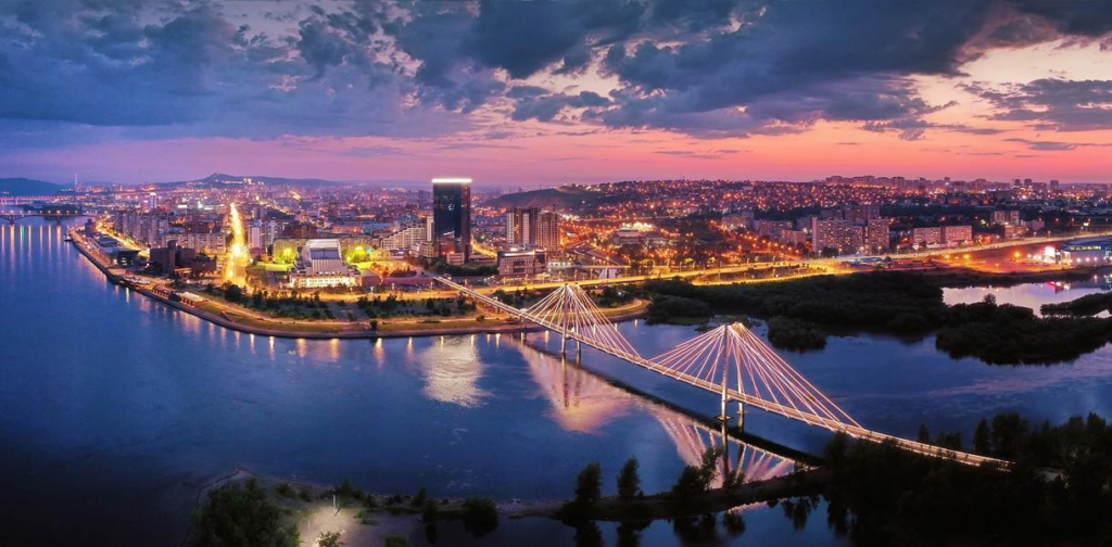 Urban skyline and buildings of Krasnoyarsk, Russia.