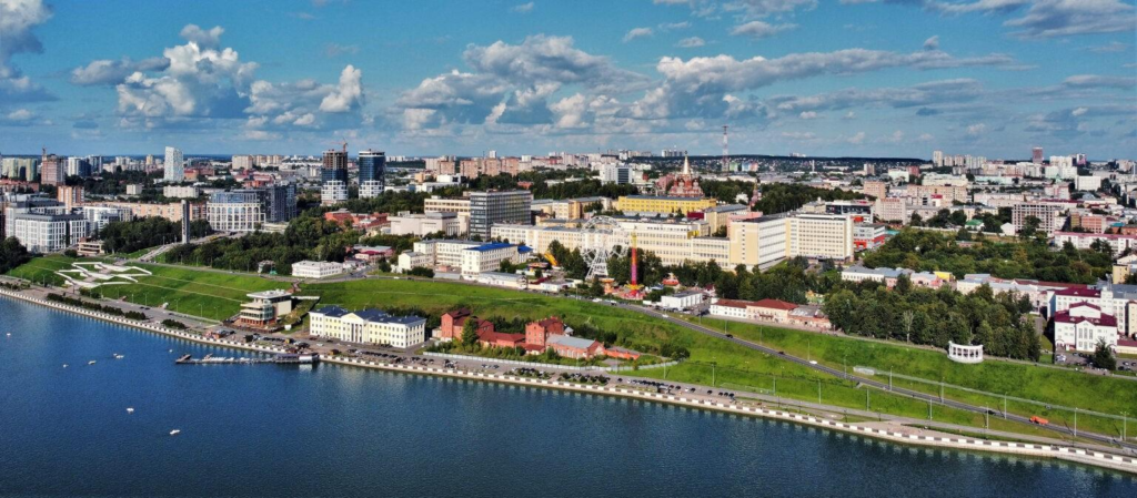 City skyline and urban landscape of Izhevsk Russia.