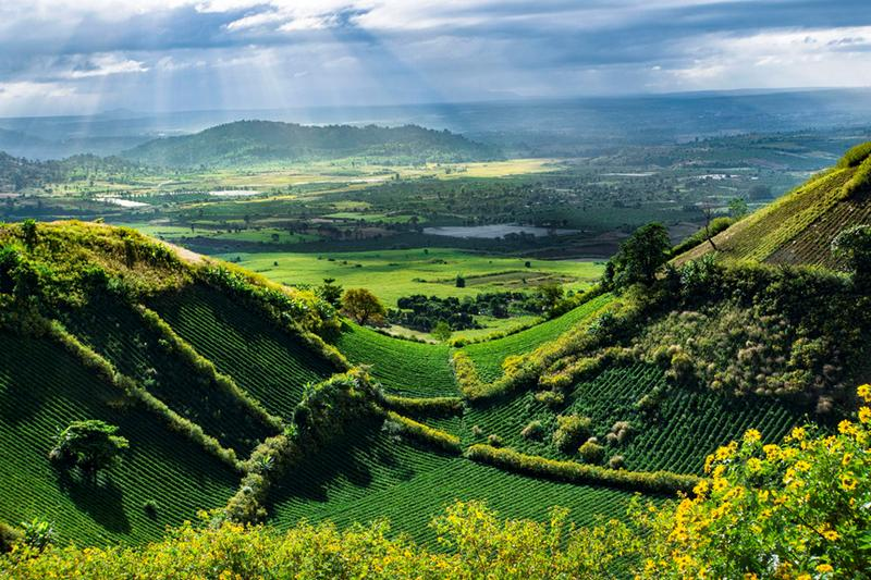 Volcanic highland scenery around Pleiku Vietnam.