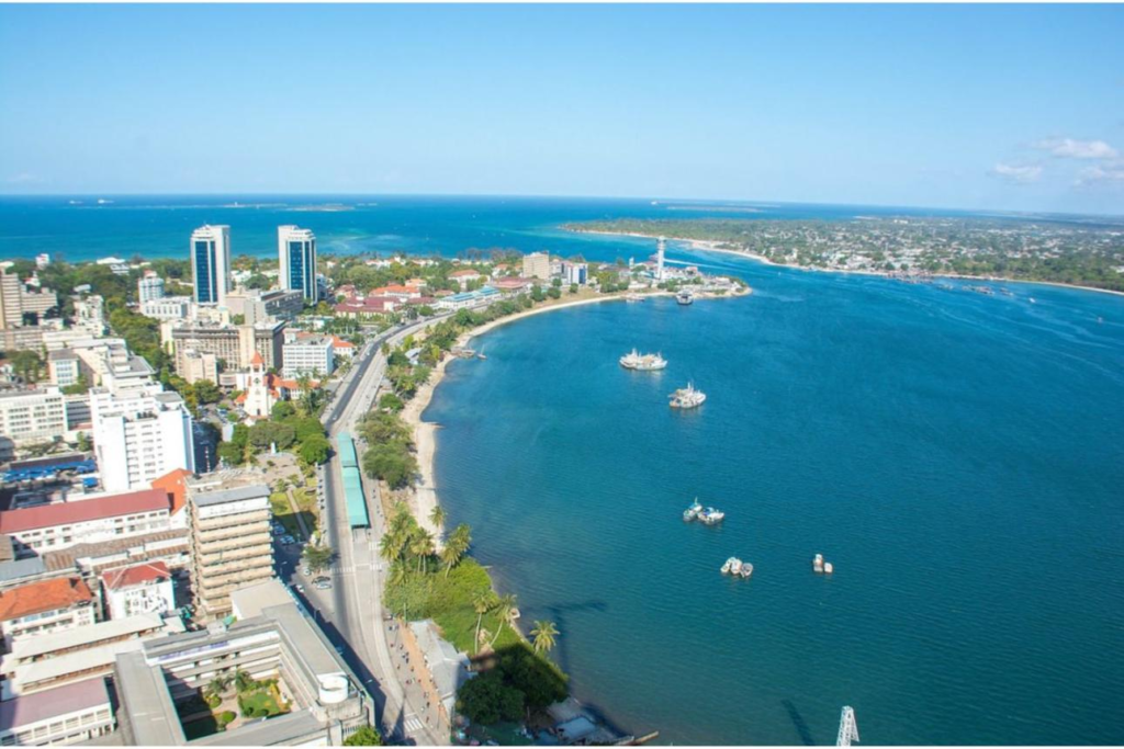 Coastal scenery along the Indian Ocean in Dar es Salaam Tanzania.