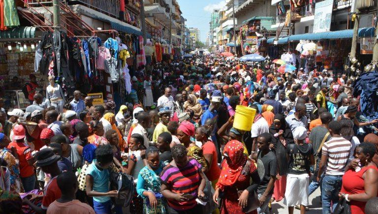 Busy Kariakoo market area in Dar es Salaam Tanzania.