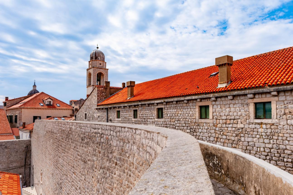 Historic Dubrovnik Old Town surrounded by medieval city walls in Croatia.