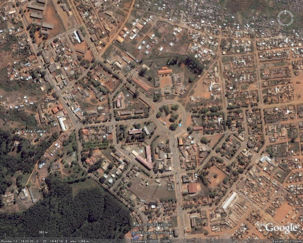 A panoramic aerial view of Lichinga showing the cityscape and surrounding highlands in Niassa Province, Mozambique.