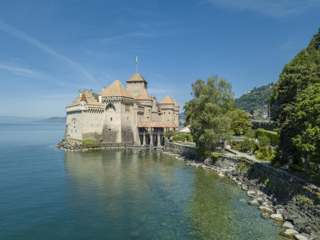 Château de Chillon historic castle on Lake Geneva near Montreux Switzerland.
