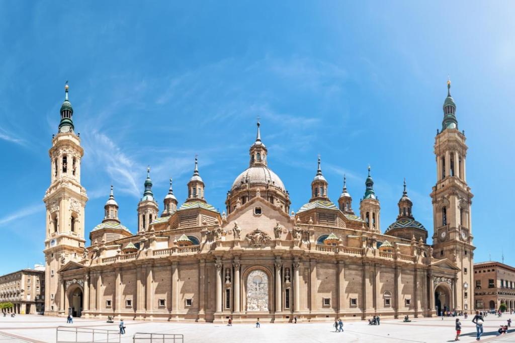 Basilica del Pilar overlooking the Ebro River in Zaragoza Spain.