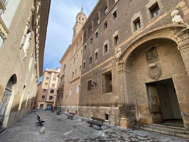 Historic streets and architecture in Zaragoza Spain.