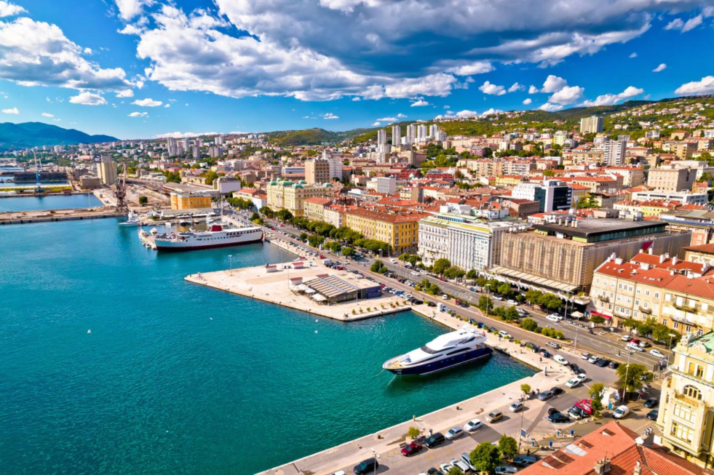 Rijeka waterfront and Adriatic Sea coastline in Croatia.