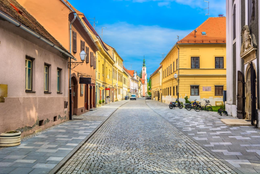 Traditional architecture in the streets of Varaždin Croatia.
